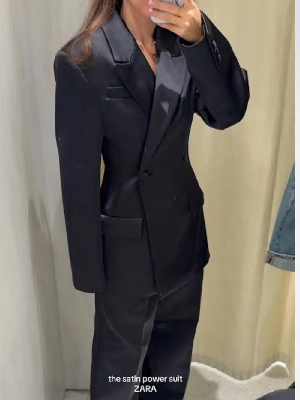 Zara Oversized Black Satin Structured Double Breasted Long Blazer Jacket NEW